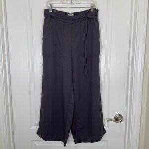 Calypso St Barth Gray Lyocell Linen Wide Leg Pants Belted Cropped Beachy L